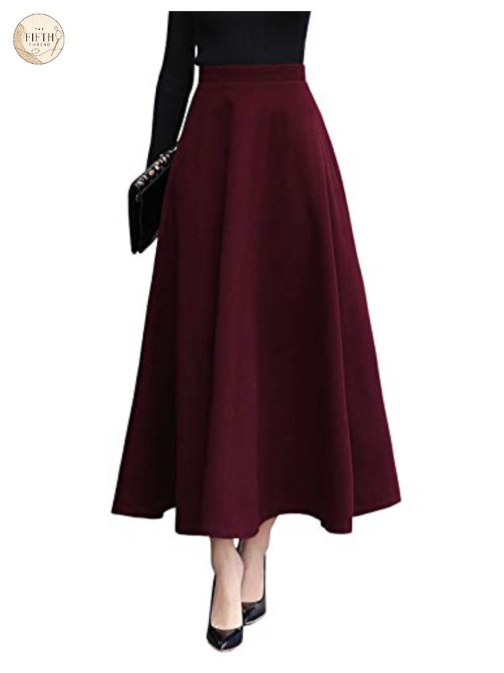High Waist Wool Blend Flared A-Line Swing Maxi Long Skirt